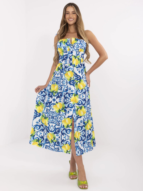 Modré letní šaty s potiskem citrónů