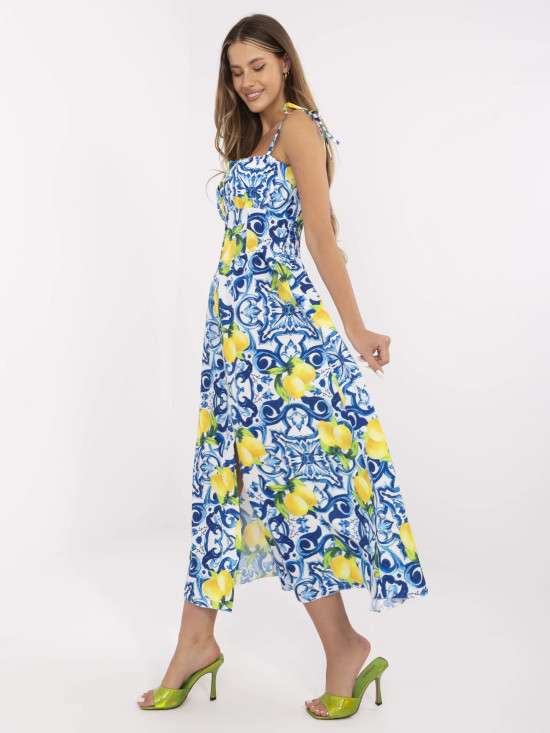 Modré letní šaty s potiskem citrónů