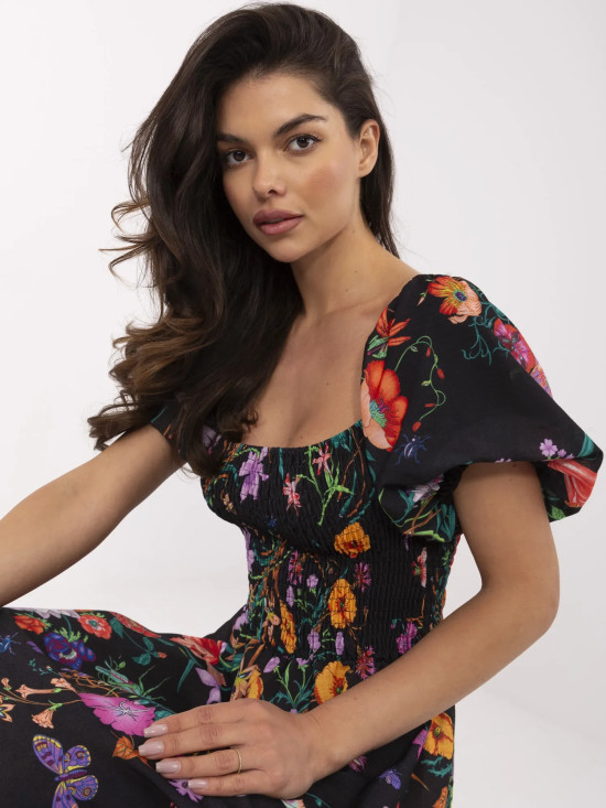 Květinové midi šaty s krátkým rukávem