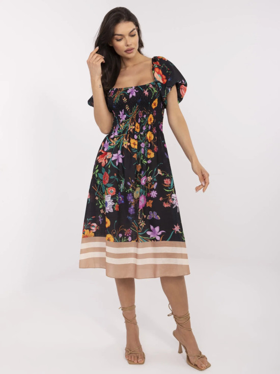Květinové midi šaty s krátkým rukávem