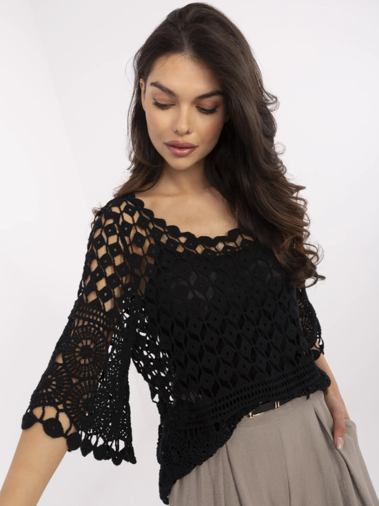 Stylová černá blůza s 3/4 rukávem