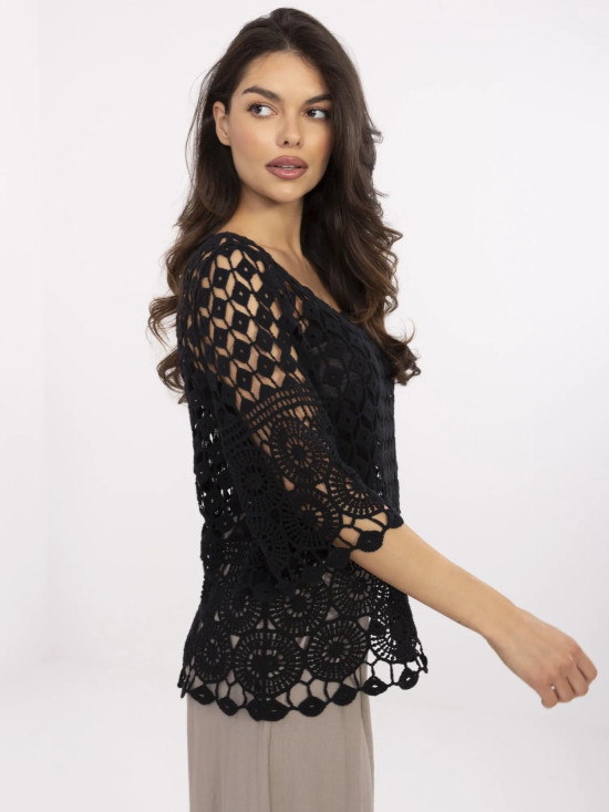 Stylová černá blůza s 3/4 rukávem