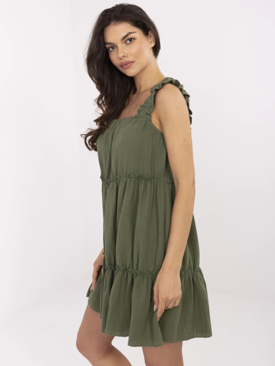 Khaki letní šaty s volánem