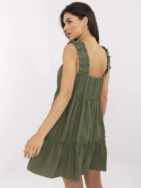 Khaki letní šaty s volánem