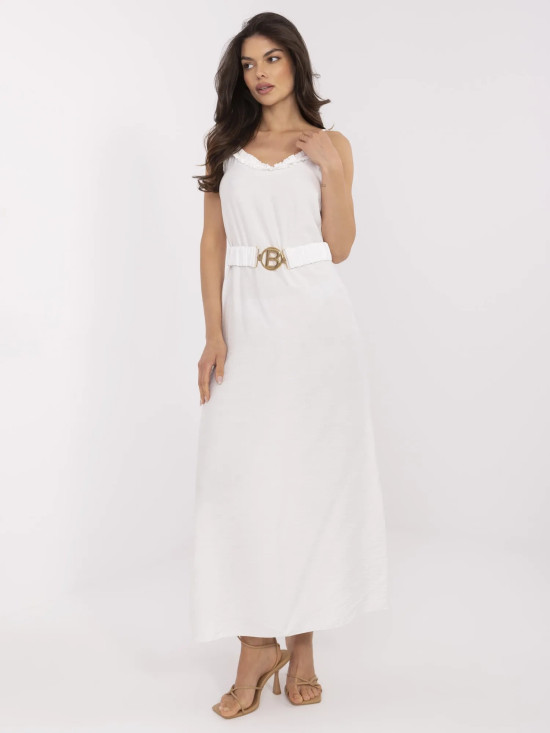 Maxi šaty s páskem v ecru