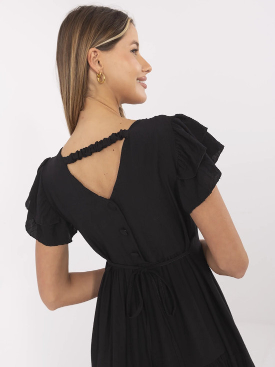 Letní midi šaty s volány v černé