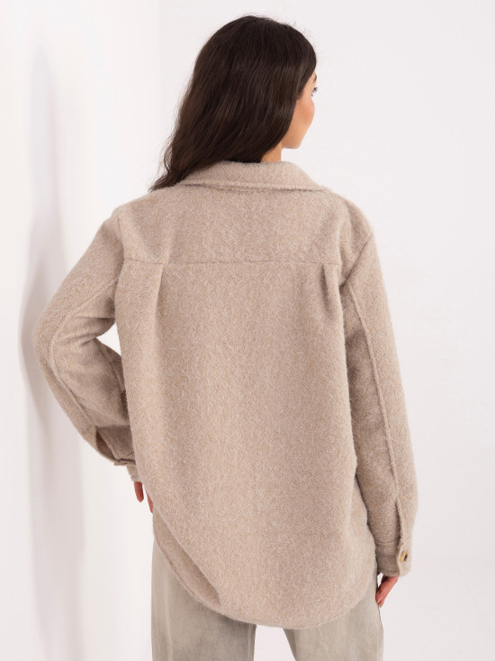 Béžová přechodová bunda s límečkem a kapsami