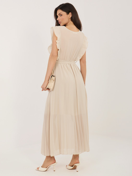Béžové rozšířené midi šaty s páskem