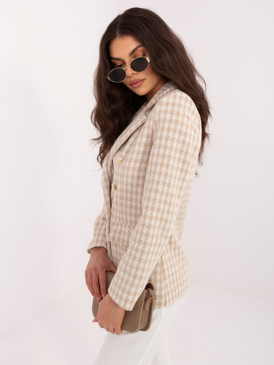 Béžové sako s pepitovým vzorem a podšívkou