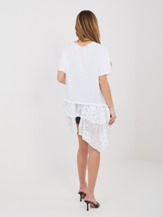 Bílá bavlněná halenka s krátkým rukávem a volánem