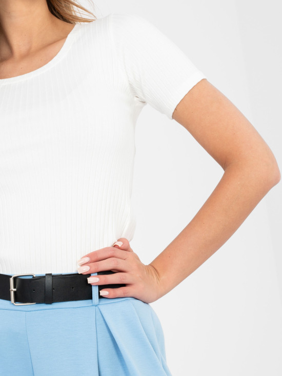 Bílá žebrovaná bavlněná halenka s krátkým rukávem