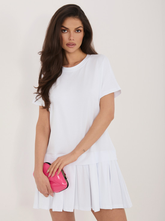 Bílé rozšířené mini šaty s krátkým rukávem