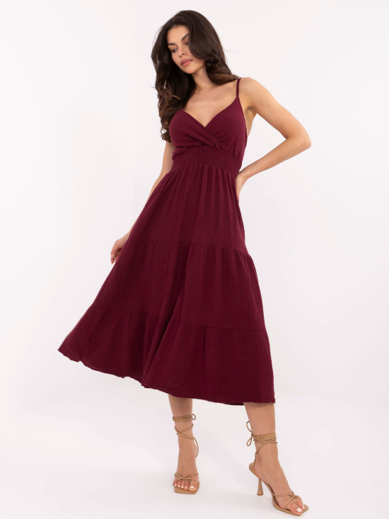 Bordó midi šaty s ramínky