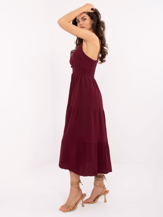 Bordó midi šaty s ramínky