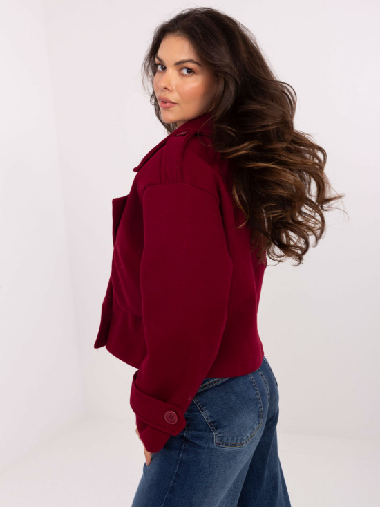 Elegantní přechodný kabát v bordó barvě