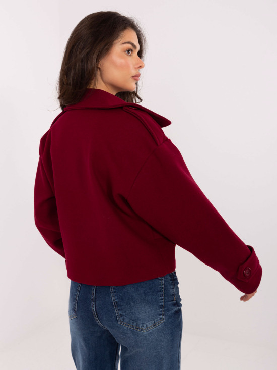 Elegantní přechodný kabát v bordó barvě