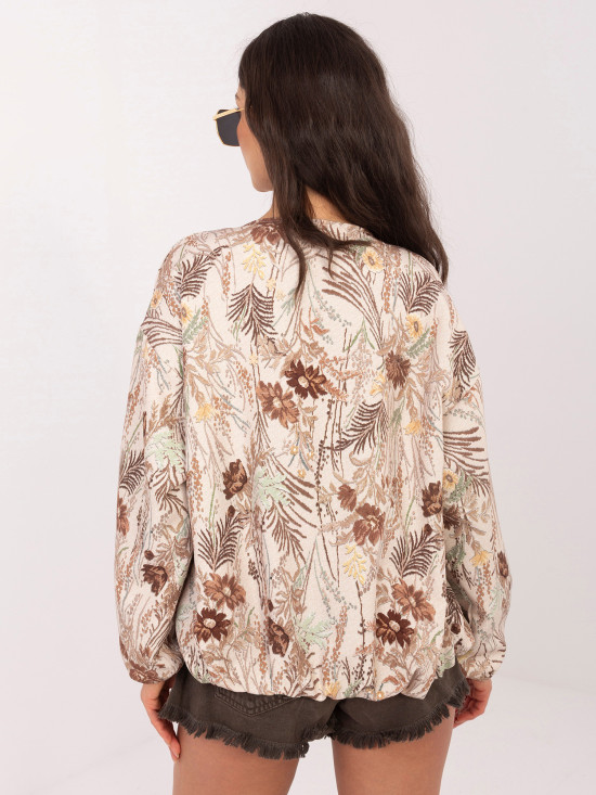 Hnědá květovaná bomber bunda s podšívkou