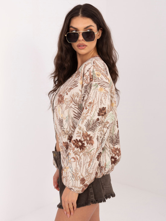 Hnědá květovaná bomber bunda s podšívkou