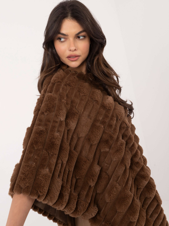 Hnědé pončo s podšívkou a krátkými rukávy