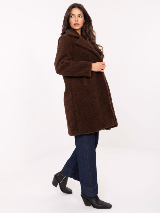 Hnědý teddy kabát s podšívkou a kapsami