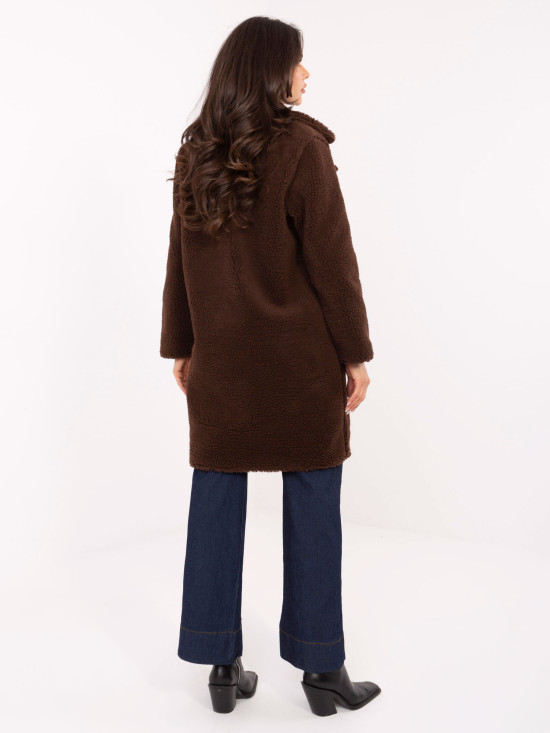 Hnědý teddy kabát s podšívkou a kapsami