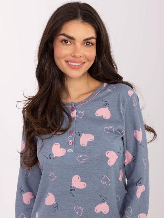 Dámská noční košile s dlouhým rukávem, tmavě modrá, bavlněná