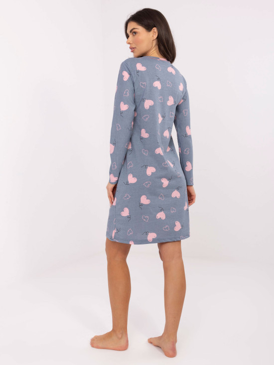 Dámská noční košile s dlouhým rukávem, tmavě modrá, bavlněná