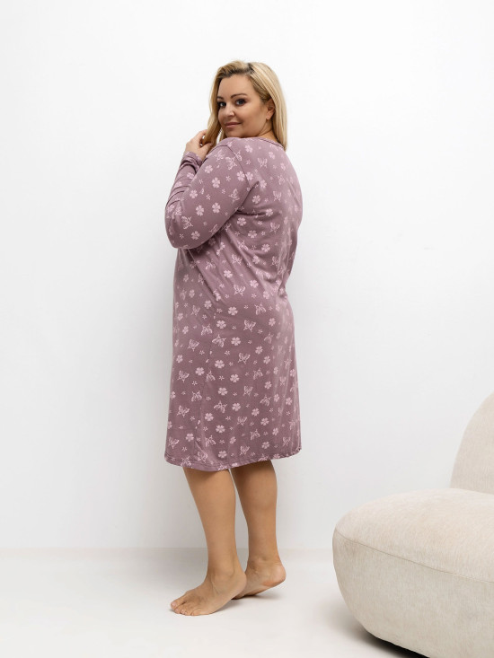 Dámská noční košile s potiskem a knoflíky, růžová
