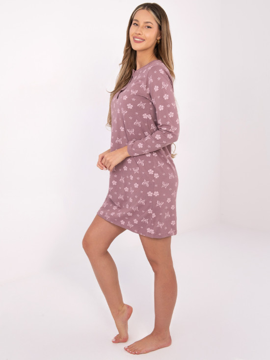 Dámská noční košile s dlouhým rukávem, tmavě růžová