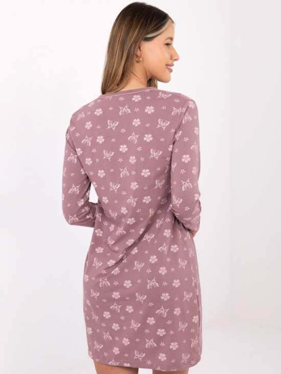 Dámská noční košile s dlouhým rukávem, tmavě růžová