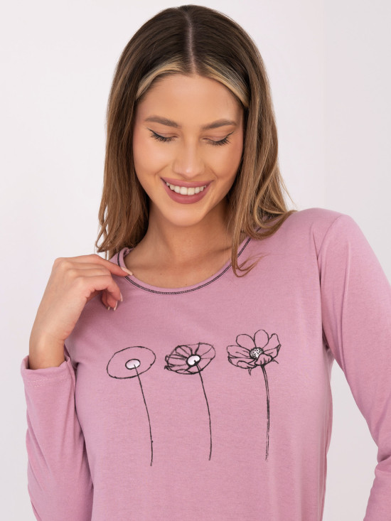 Dámské bavlněné pyžamo s potiskem, růžové