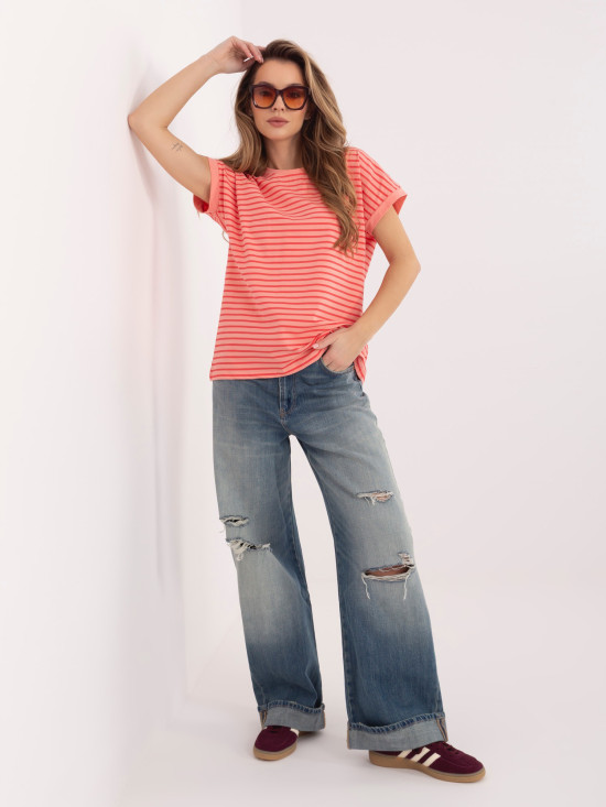 Oranžové pruhované tričko s krátkým rukávem
