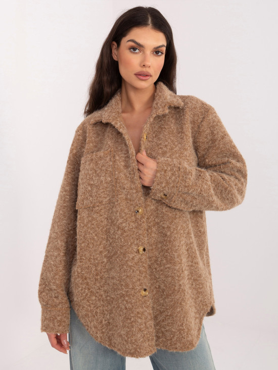 Stylová camel bunda s límečkem a kapsami