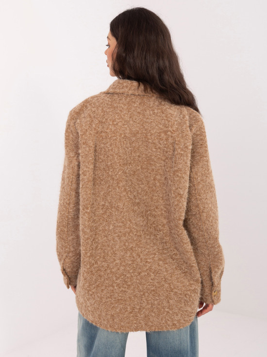 Stylová camel bunda s límečkem a kapsami