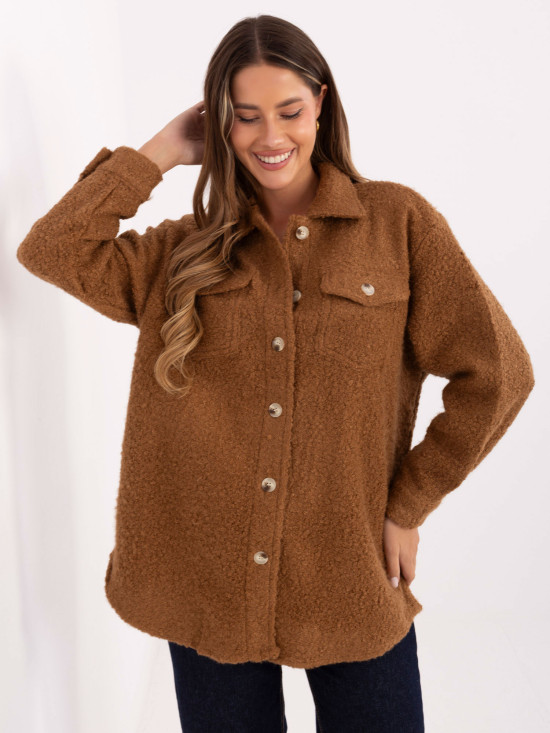 Hnědá casual košilová bunda s límečkem a kapsami