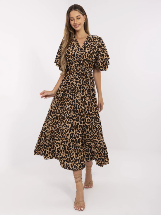 Maxi šaty s páskem ve zvířecím vzoru