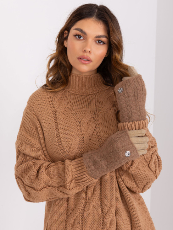 Tmavě béžové rukavice s hladkým vzorem