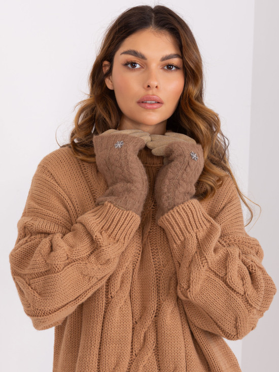 Tmavě béžové rukavice s hladkým vzorem