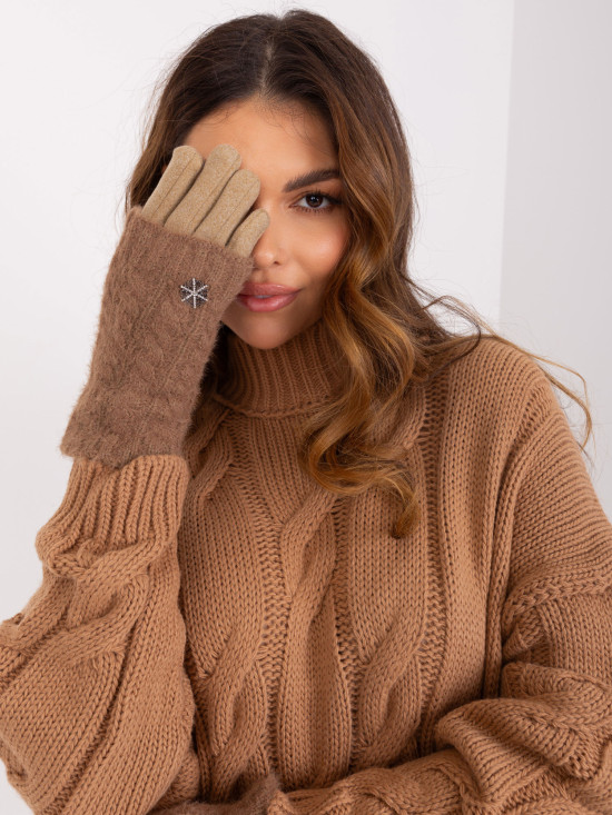 Tmavě béžové rukavice s hladkým vzorem