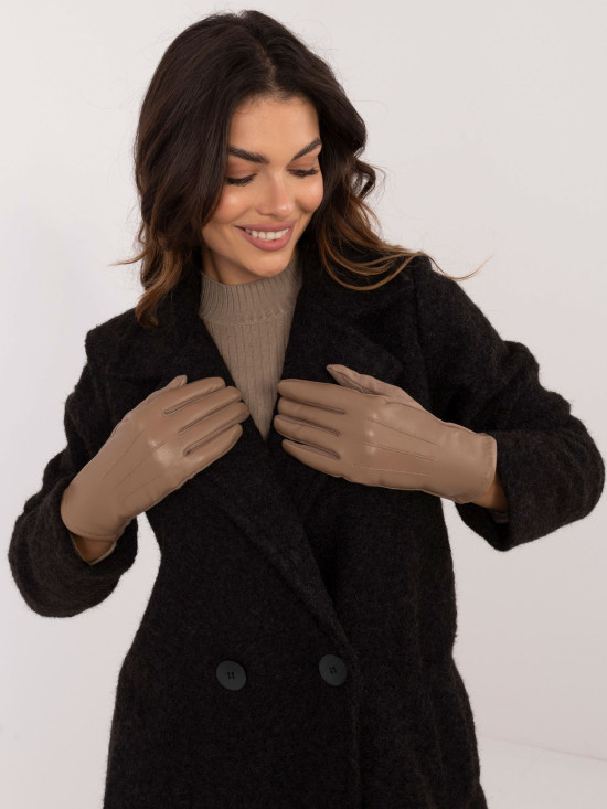 Elegantní tmavě béžové rukavice s teplou podšívkou