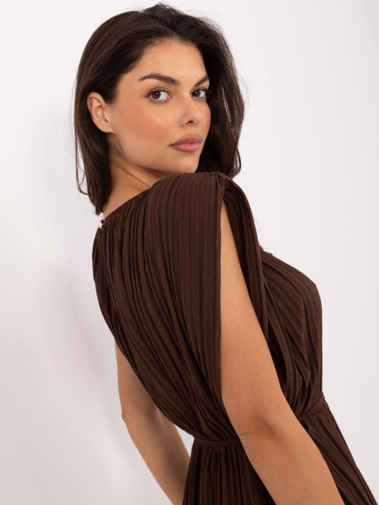 Elegantní midi šaty v tmavě hnědé barvě