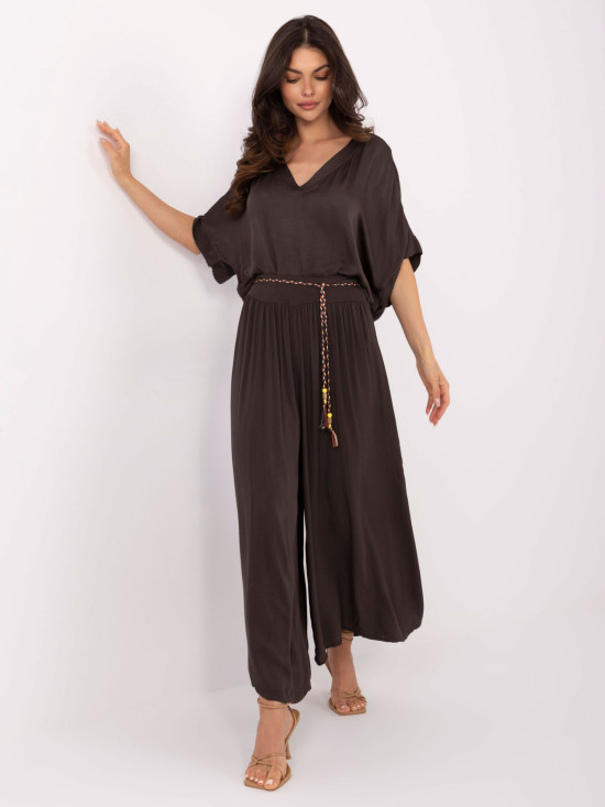 Elegantní palazzo kalhoty v tmavě hnědé barvě
