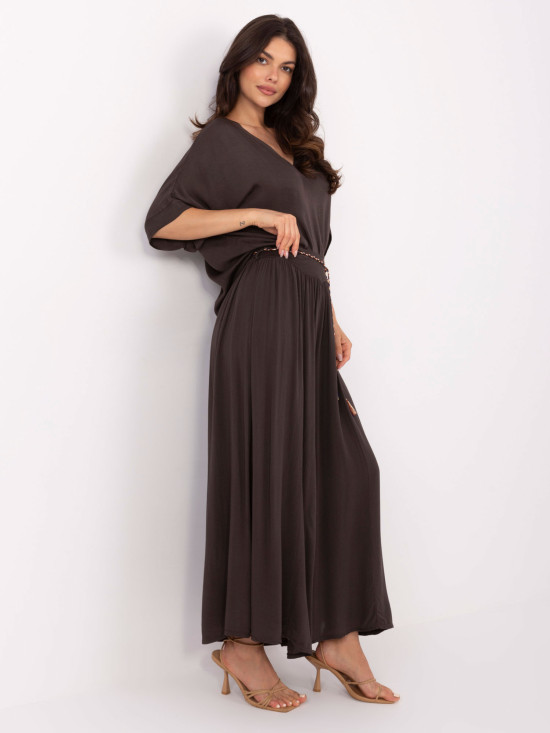 Elegantní palazzo kalhoty v tmavě hnědé barvě