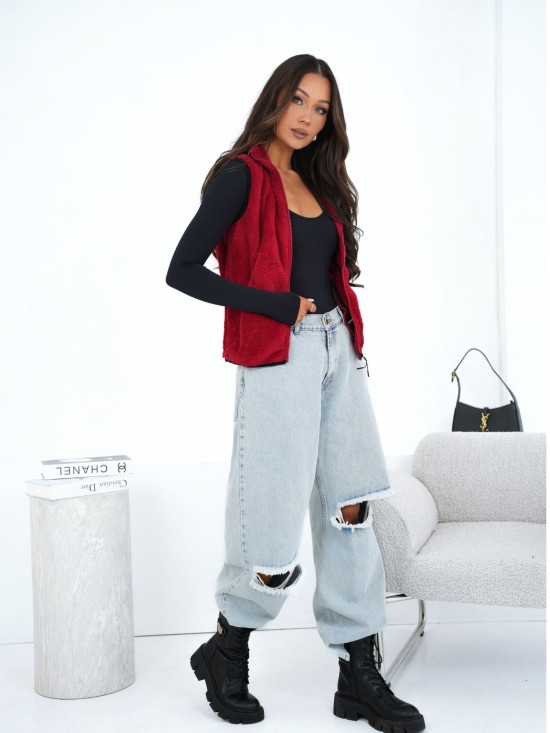 Dámská červená kožešinová vesta