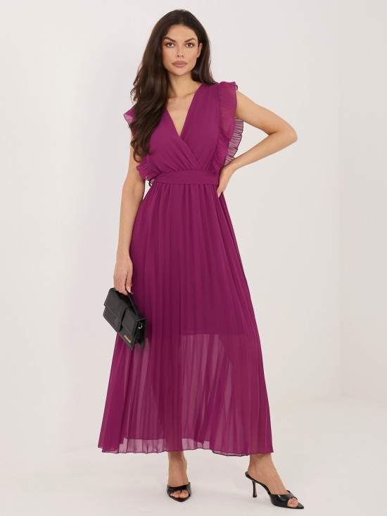 Fialové rozšířené midi šaty s páskem