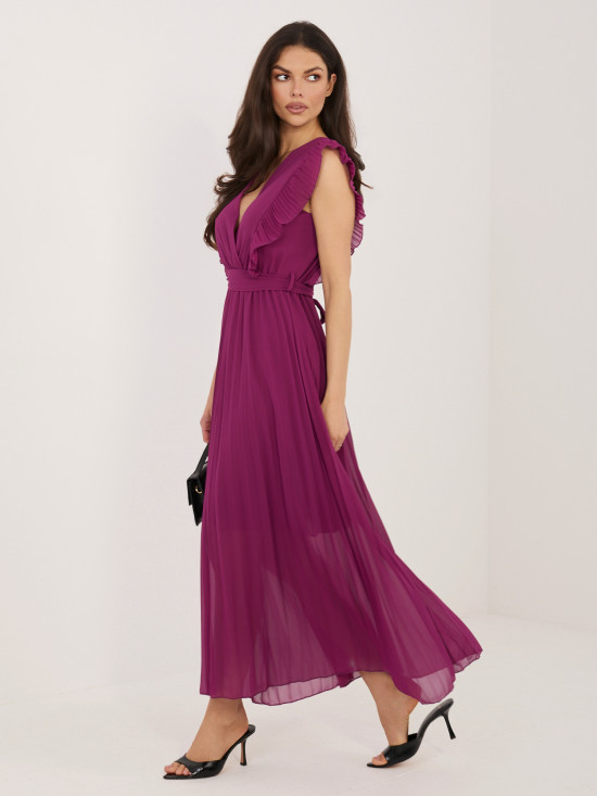 Fialové rozšířené midi šaty s páskem
