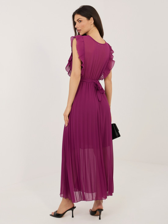 Fialové rozšířené midi šaty s páskem