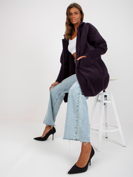 Tmavě fialový přechodný kabát z alpaky a vlny