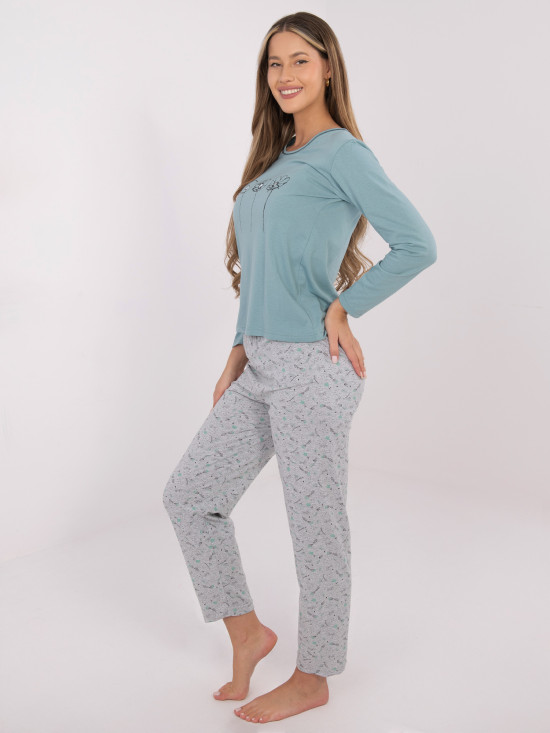 Dámské bavlněné pyžamo s potiskem, mentolové