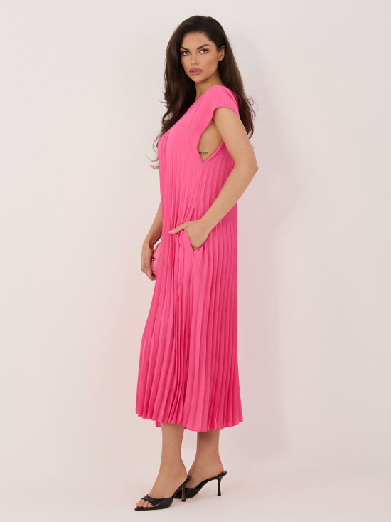 Elegantní růžové midi šaty s kapsami